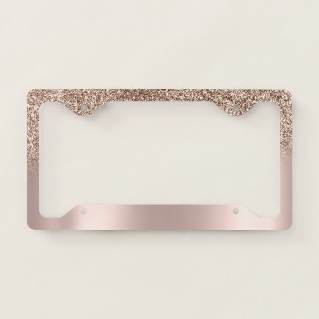 Cool Girly Rose Gold Glitter Ombre License Plate Frame (Front)