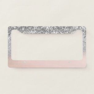 Cool Girly Silver Glitter Bokeh Ombre Diamonds License Plate Frame