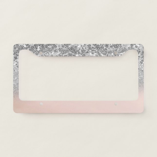 Cool Girly Silver Glitter Bokeh Ombre Diamonds License Plate Frame (Front)