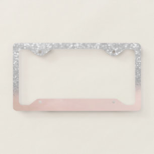 Cool Girly Silver Glitter Bokeh Ombre License Plate Frame