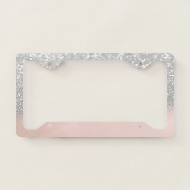Cool Girly Silver Glitter Bokeh Ombre License Plate Frame (Front)