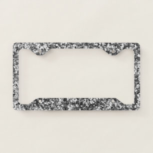 Cool Girly Silver Glitter Sequins License Plate Frame