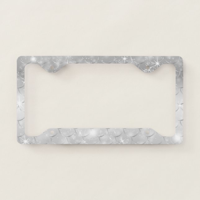Cool Girly Silver Mermaid Scales License Plate Frame (Front)