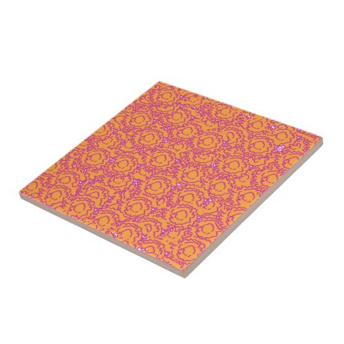 Cool girly swirls pink and orange pattern tile