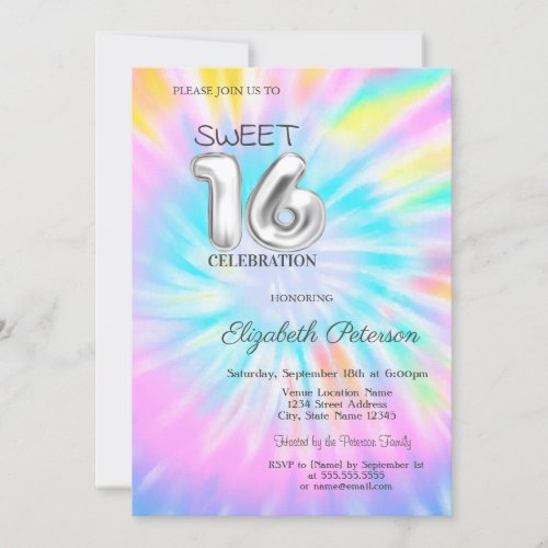 Cool Girly Tie Dye 16 Invitation