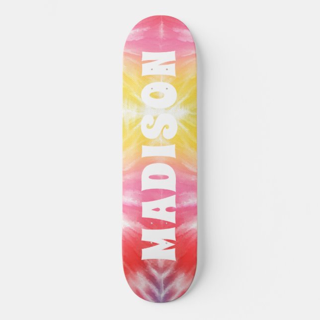 Cool Girly Tie Dye Custom Personalized Name Skateboard (Front)