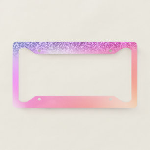 Cool Girly Trendy  Ombre Holographic Glitter License Plate Frame