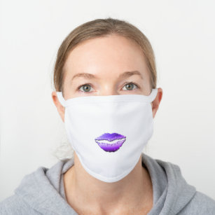 Cool Girly Violet Lips White Cotton Face Mask