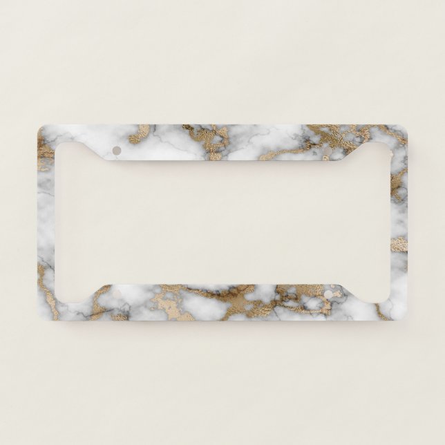 Cool Girly White Gold  Marble License Plate Frame (Front)