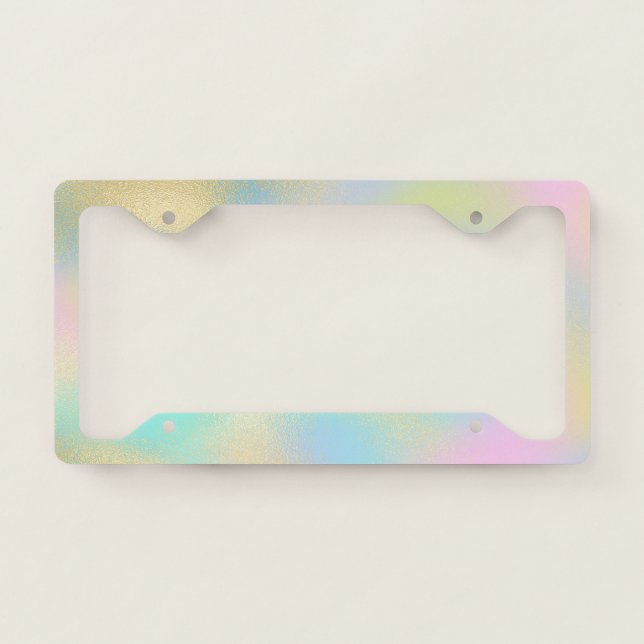 Cool Girly Yellow Pink Blue Holographic License Plate Frame (Front)