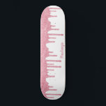 Cool Glam Pink Sparkle Dripping Glitter Skateboard<br><div class="desc">Girly Cool Blush Pink Sparkle Dripping Glitter Skateboard with faux glitter drips and your personalized name on a chic white background. Easy to customize and perfect for your glitter aesthetic. Please contact us at cedarandstring@gmail.com if you need assistance with the design.</div>
