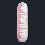Cool Glam Pink Sparkle Dripping Glitter Skateboard<br><div class="desc">Girly Cool Blush Pink Sparkle Dripping Glitter Skateboard with faux glitter drips and your personalized name on a chic white background. Easy to customize and perfect for your glitter aesthetic. Please contact us at cedarandstring@gmail.com if you need assistance with the design.</div>