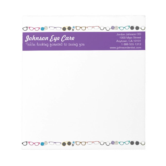 Cool Glasses and Contacts Eye Care Notepad (Front)