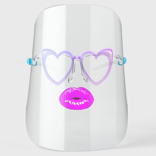 Cool Glasses, Violet Hearts,Lips Face Shield (Front)