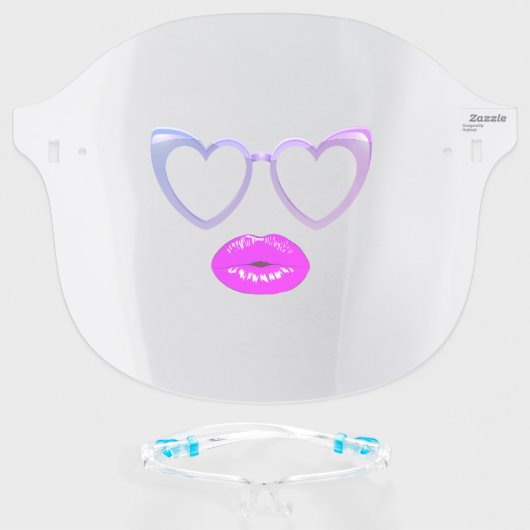 Cool Glasses, Violet Hearts,Lips Face Shield (Front w/Glasses)