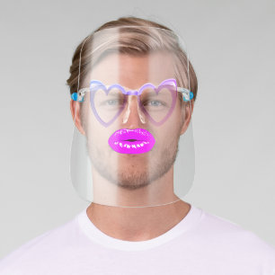 Cool Glasses, Violet Hearts,Lips Face Shield