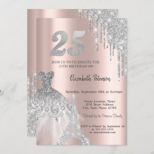 Cool Glitter Drips, Eiffel Tower Dress 25th Invitation