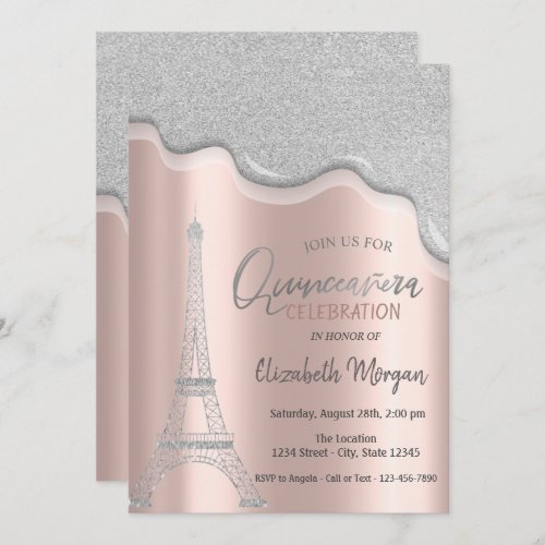 Cool Glitter DripsEiffel Tower Quinceaera Invitation