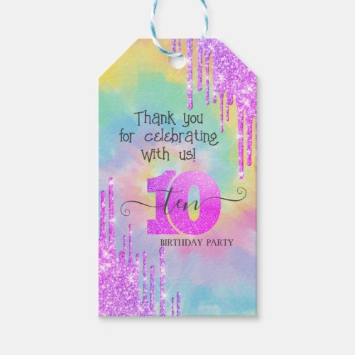 Cool Glitter Drips Tie Dye 10th Birthday    Gift Tags