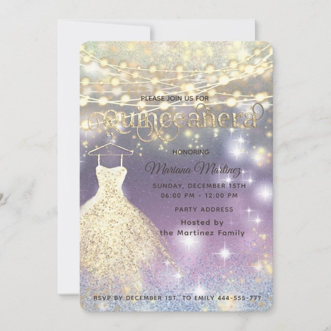 Cool glitter elegant String lights gold sparkle  Invitation (Front)