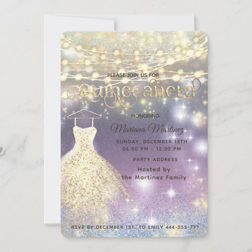 Cool glitter elegant String lights gold sparkle  Invitation