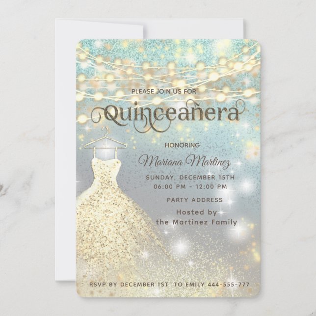 Cool glitter elegant String lights gold sparkle  Invitation (Front)
