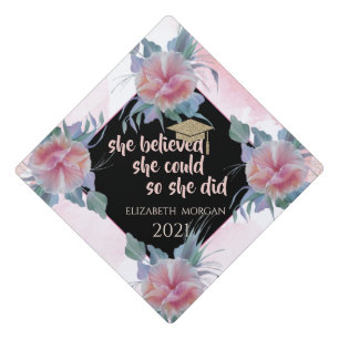 Cool Glitter Gold Graduate Cap, Floral Graduation Cap Topper