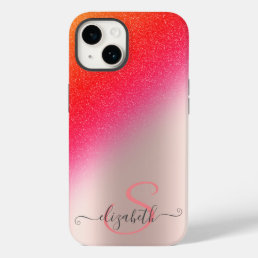 Cool Glitter Ombre Rose Gold Monogram  Case-Mate iPhone 14 Case