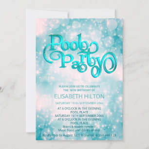 Cool glitter script pool party birthday invitation