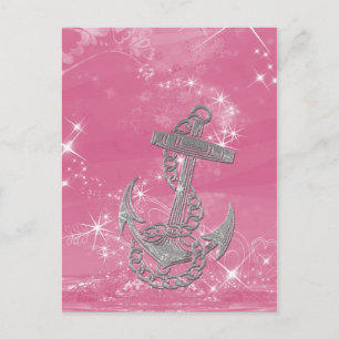 Cool glitter silver metal shine effects anchor postcard