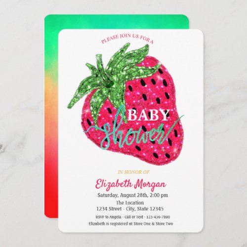 Cool Glitter Strawberry Baby Shower Invitation