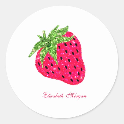 Cool Glitter Strawberry Classic Round Sticker