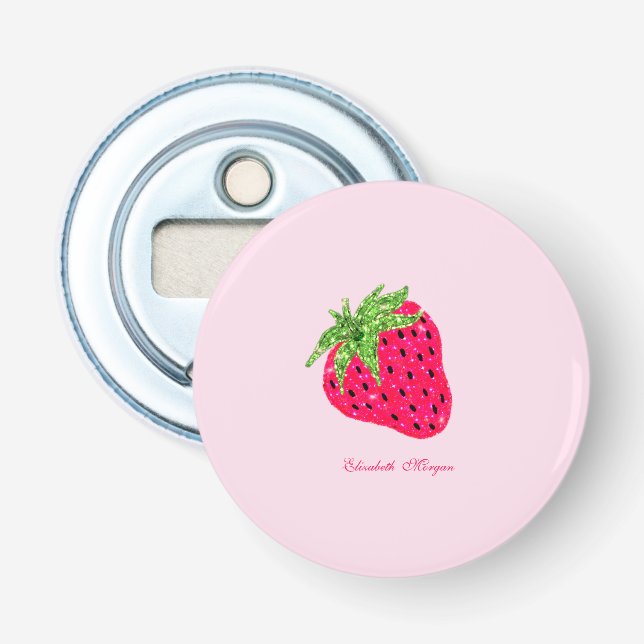 Cool Glitter Strawberry  Pink Bottle Opener (Front)