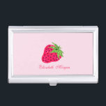 Cool Glitter Strawberry Pink  Business Card Case<br><div class="desc">Elegant glitter strawberry on pink background.</div>