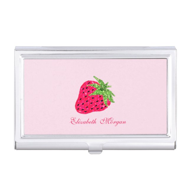 Cool Glitter Strawberry Pink  Business Card Case (Front)