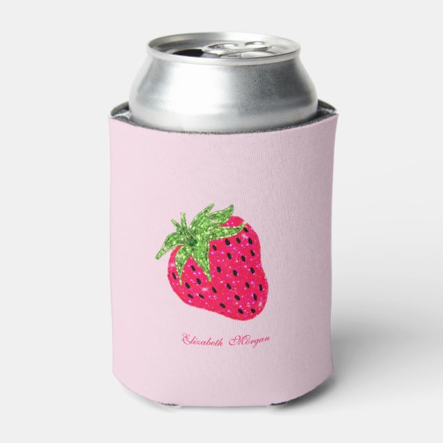 Cool Glitter Strawberry Pink  Can Cooler (Can Front)