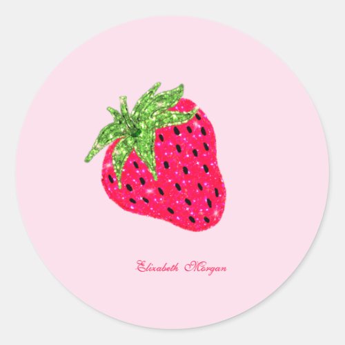 Cool Glitter Strawberry  Pink Classic Round Sticker