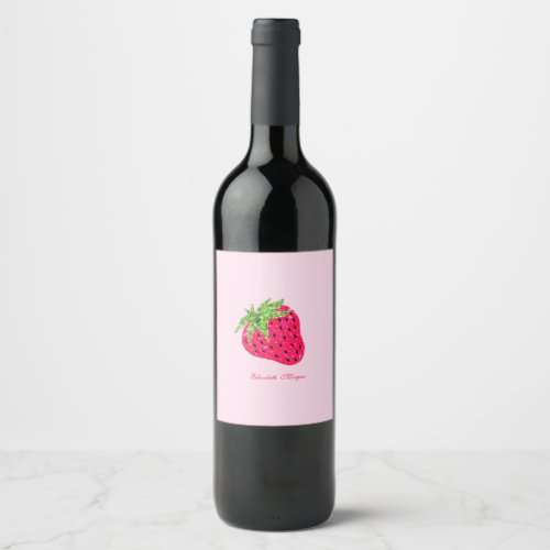 Cool Glitter Strawberry  Pink Wine Label