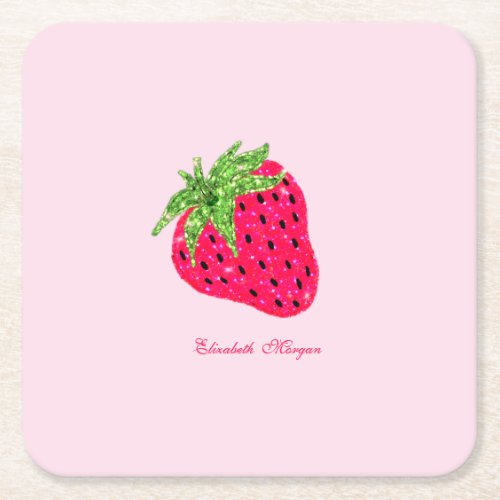Cool Glitter Strawberry  Square Paper Coaster