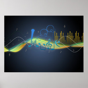 Cool glowing effects music notes heart swirls poster