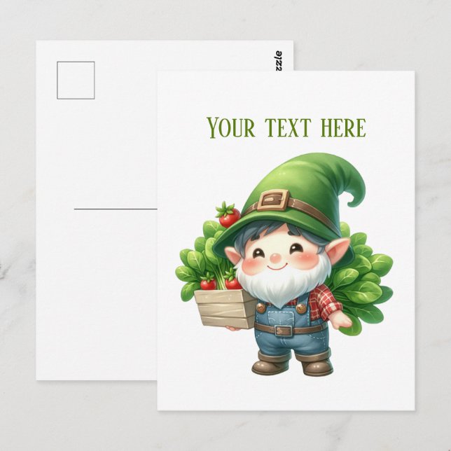 Cool gnome tomato farmer customizable  postcard (Front/Back)