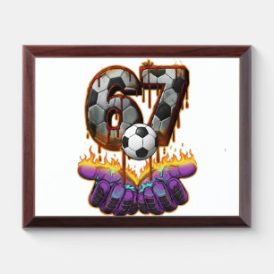 Cool Goalkeeper Soccer Ball Jersey Number 67 Art Award Plaque