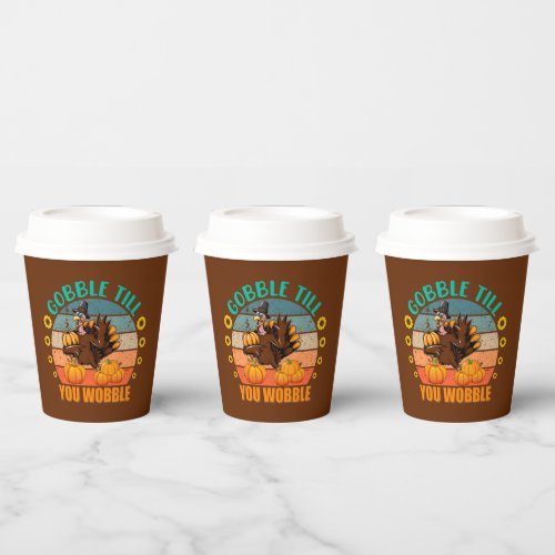 cool gobble wobble Thanksgiving word art Paper Cups