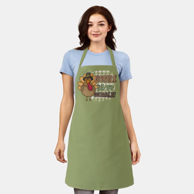 cool gobble wobble turkey word art apron (Worn)