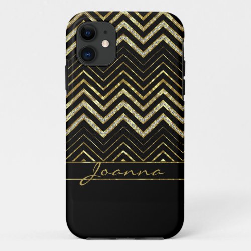 Cool Gold And Diamonds Chevron Pattern iPhone 11 Case