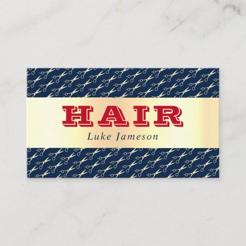 Cool Gold and Vintage Red Typography Hair Stylist Business Card