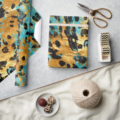 Cool Gold Aqua Leopard Wrapping Paper