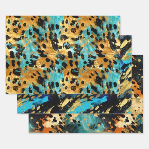 Cool Gold Aqua Leopard Wrapping Paper Sheets