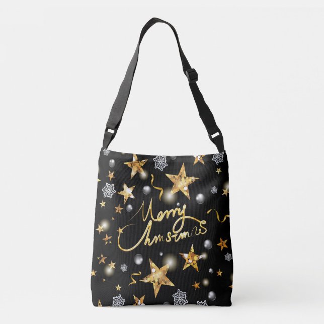 Cool Gold Black Dark Metallic Luxury Fashion Xmas Crossbody Bag (Back)