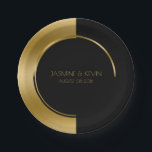 Cool Gold & Black Modern Geometric Design Paper Plates<br><div class="desc">Modern black and gold geometric design with customizable wedding text template.</div>